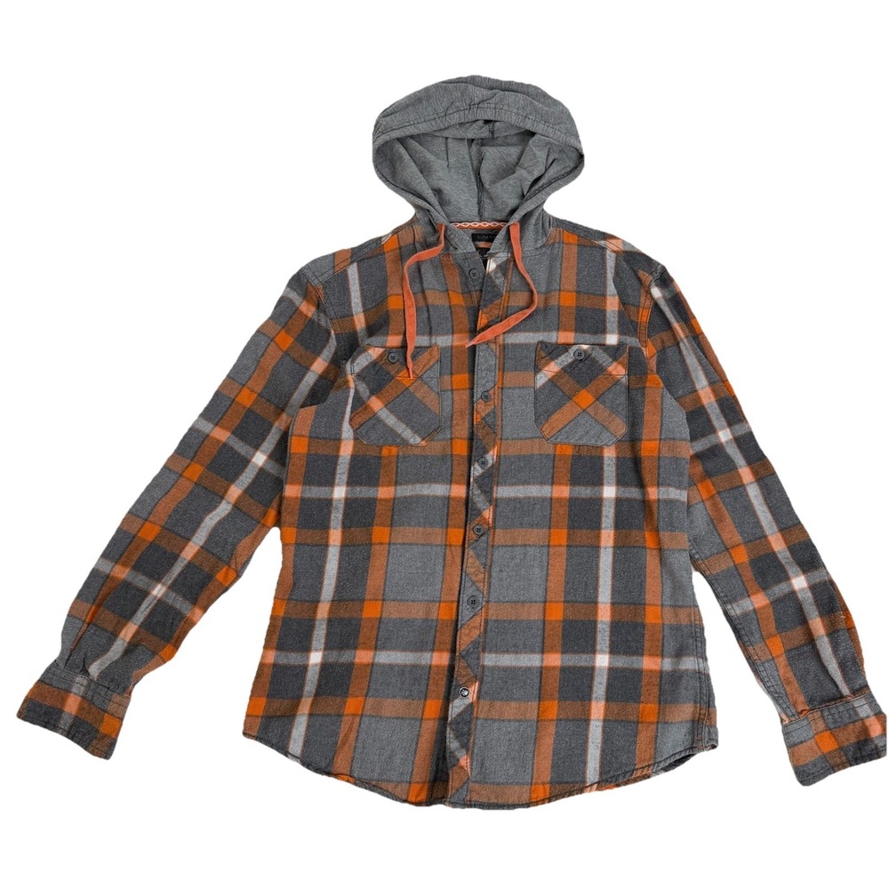 Drill‎ Plaid Hooded Flannel Shirt Jacket Orange Grunge Skater Heritage Plaid S